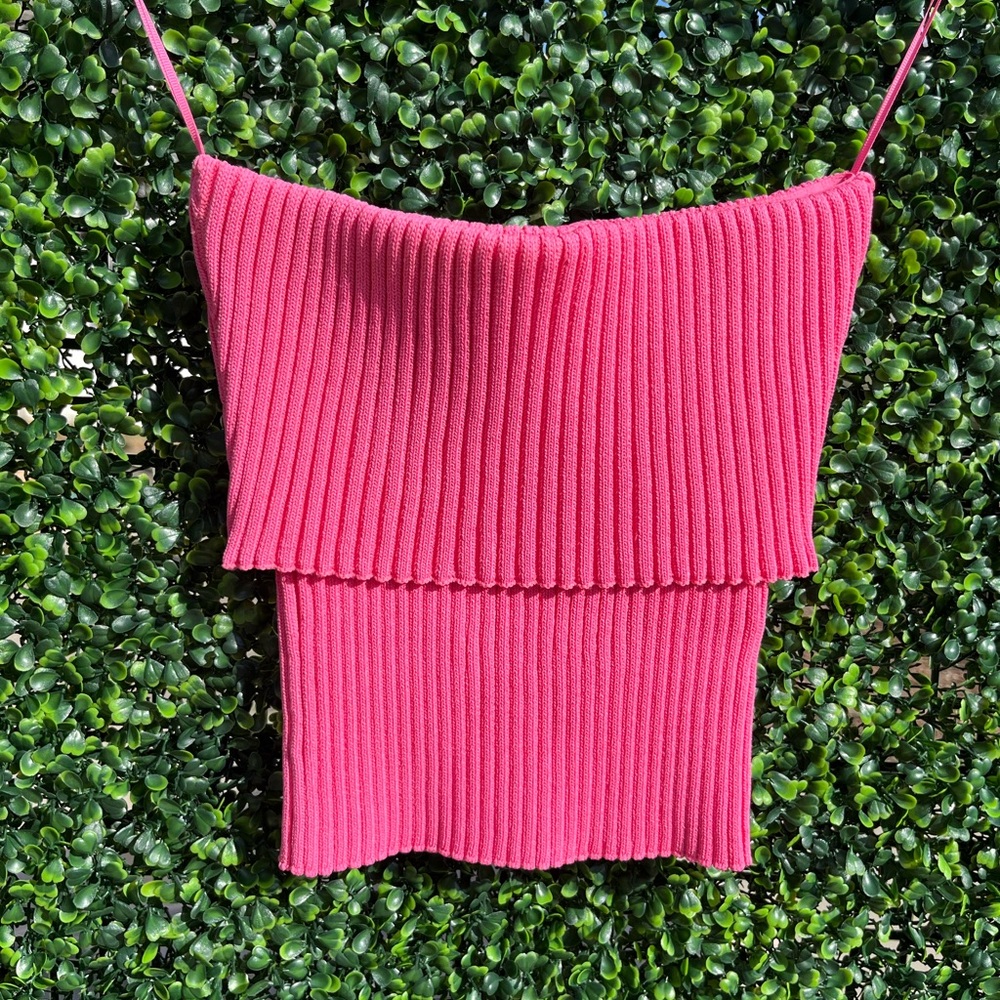 Pink Ribbed Strapless Top - Picture 2 of 2